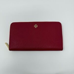 Tory Burch Robinson Zip Continental Wallet - Saffiano Leather - Cherry Apple Red